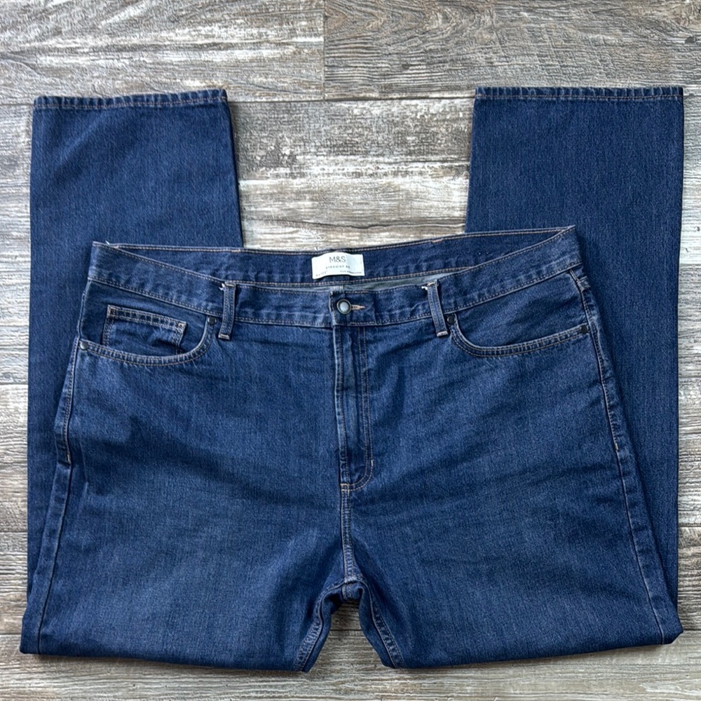 M&S Straight Fit Men's Blue Jeans, Size 44/33